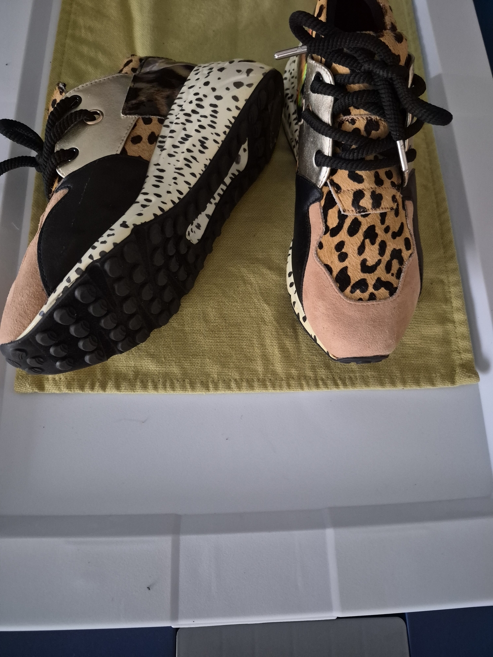 Steve Madden Leopard & Tan Suede Black Accent Sneakers